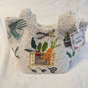 Handcrafted in India Gardening Vegetables Beaded Tote Bucket Bag